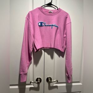 Champion Weave Crewneck Cropped Sweatshirt Pink Purple Medium